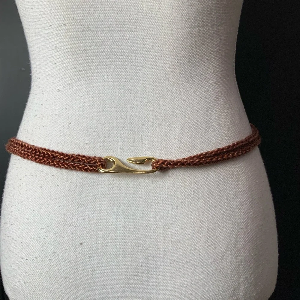 Vintage Bohemian wooden belt with brass accents size small/medium